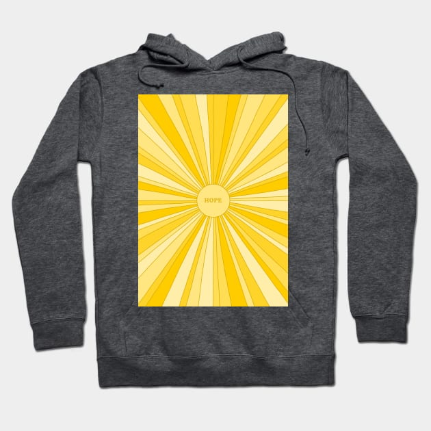 Retro sun with mellow rays in gold and yellow + HOPE Hoodie by AtlasMirabilis